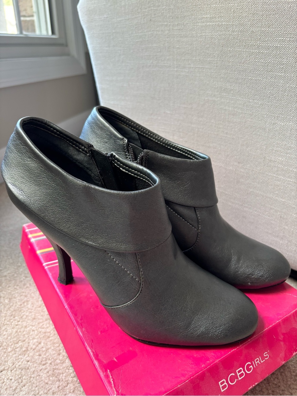 BCBGirls Silver Leather Ankle Booties